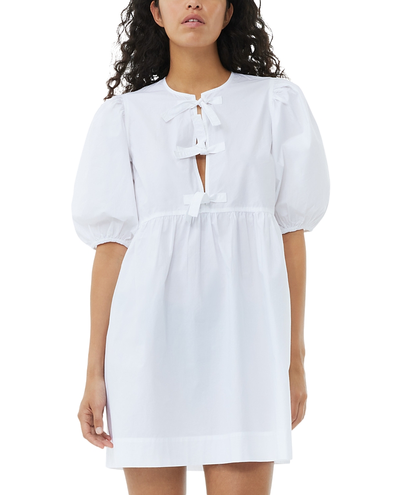 Ganni Organic Cotton Tie String Mini Dress In White