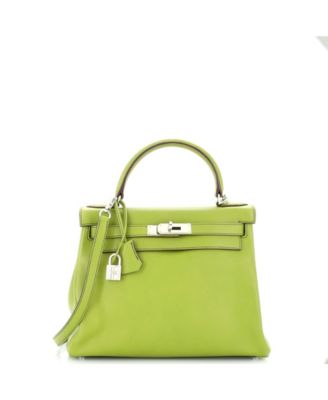 Pre-Owned Hermes Kelly 28 Handbag Green Swift with Palladium Hardware