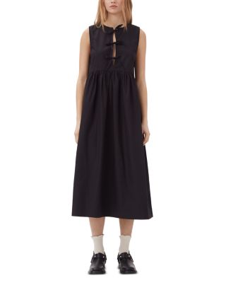 GANNI - Black Cotton Poplin Midi Dress