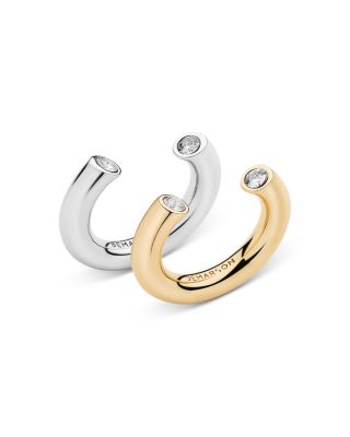 Demarson Miley Crystal Tipped Open Stack Rings in Rhodium Plated and 12K Gold Plated, Set of 2