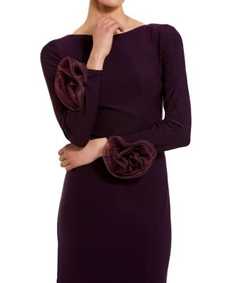 Long Sleeve Fitted Jersey With 3D Flowers Gown