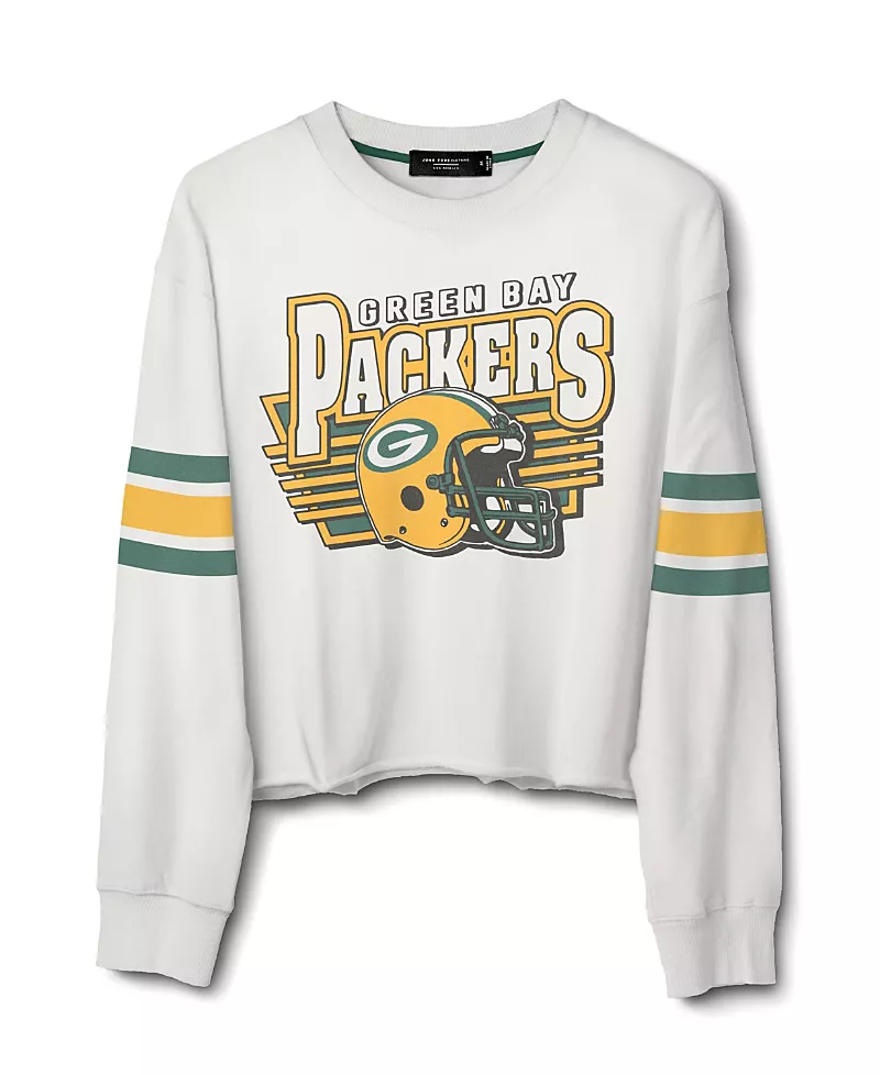 Junk Food Clothing Women's Nfl Green Bay Packers Kickoff Crop Crew Fleece Sweatshirt
