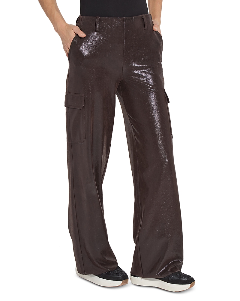 Lyssé Callie Patent Foil Vegan Suede Pants In Liquid Mocha In Liquid Mocha