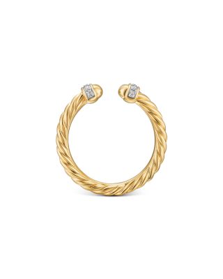Cable Band Open Ring in 18K Yellow Gold with Diamonds, 2.8mm
