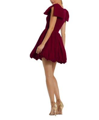 Shoulder Bow Velvet Bubble Mini Dress