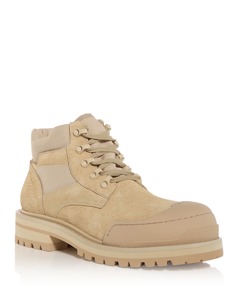 Marni Beige Suede Patchy Combat Boots In Sandy/beige