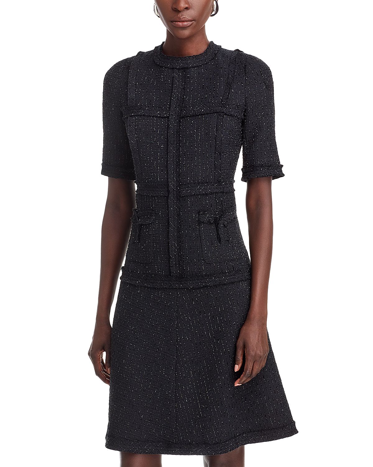 Teri Jon by Rickie Freeman Metallic Tweed Geo Stripe Dress