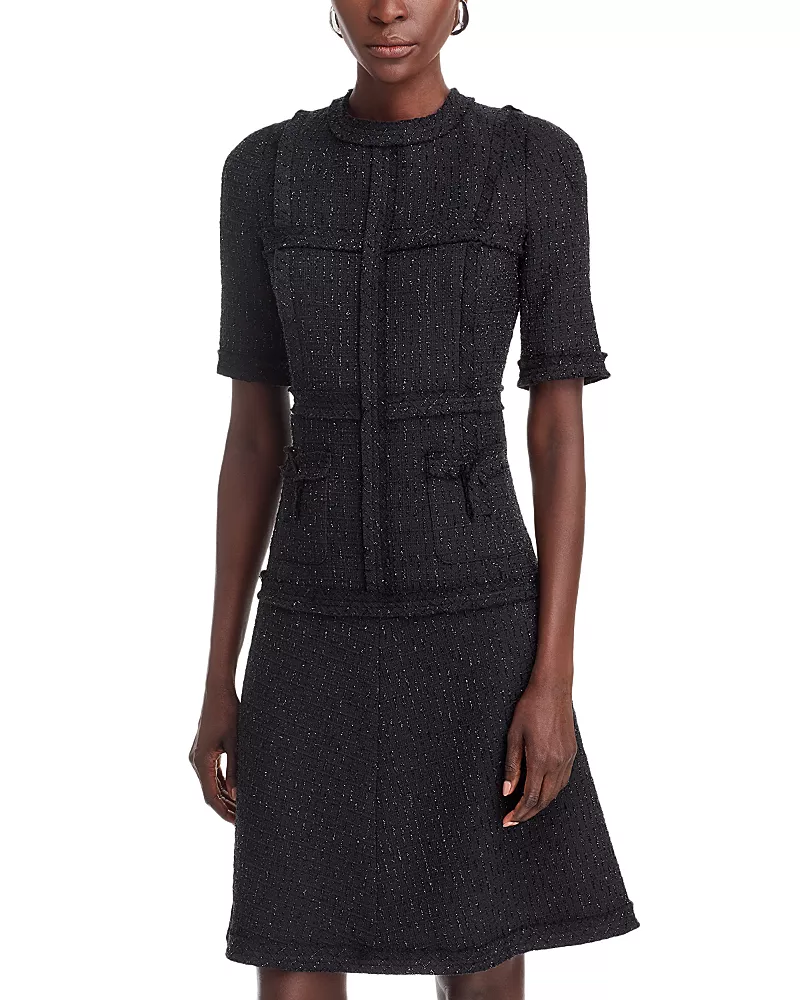 Teri Jon by Rickie Freeman Metallic Tweed Geo Stripe Dress