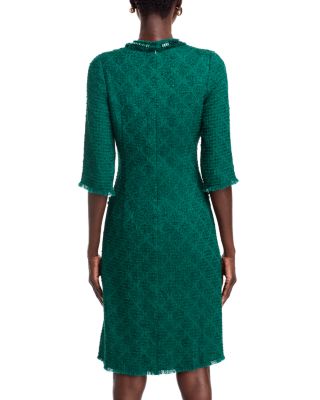 Fringe Trim Stretch Boucle Dress