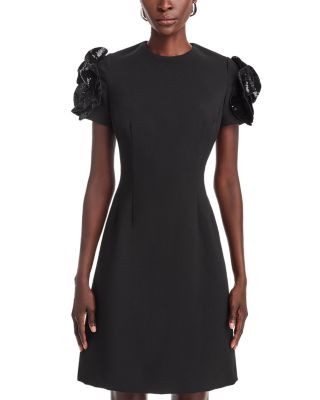 Stretch Crepe Sequin Flower Short Sleeve Sheath Dress