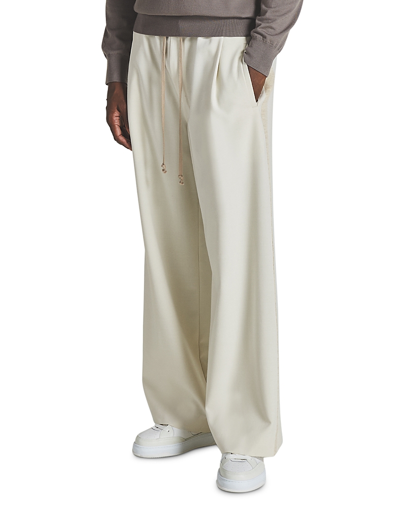 Reiss X Les 100 Ciels Unisex Alex Side Stripe Knitted Wide Leg Pull On Trousers In Cream