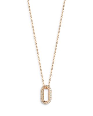 18K Rose Gold Diamond Saxon Mini Single Link Pendant Necklace, 16"