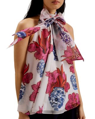 Ted Baker Akaki Organza Printed Tie Neck Top | Bloomingdale's
