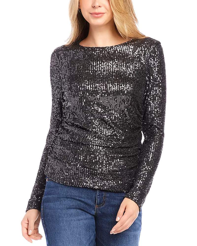Karen Kane Side Shirred Sequin Top