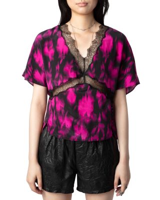 Zadig & Voltaire - Silk Lace Trim Printed Top