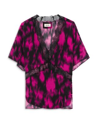 Silk Lace Trim Printed Top