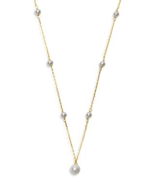 Argento Vivo Cultured Freshwater Pearl Station Pendant Necklace in 18K Gold Plated Sterling Silver, 16-18