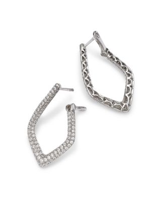 Diamond Pav&eacute; Cut Geometric Spiral Hoop Earrings in 14K White Gold, 1.75 tcw