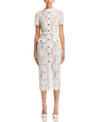 White Lace Button Midi Dress