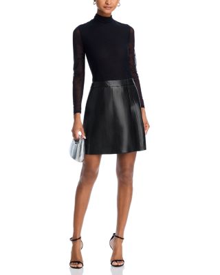Alice+Olivia■Long Sleeve Mesh & Faux Leather Dress■ドレス Alice + Olivia Chara Long-Sleeve Vegan Leather Pleated Mini