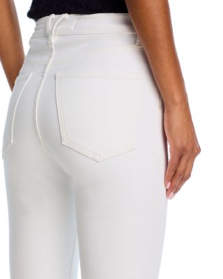 Carly Raw Hem High Rise Kick Flare Cropped Jeans in White
