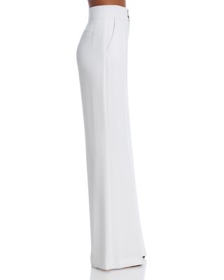 Dylan High Waist Wide Leg Pants in White Crystal Trim Crepe