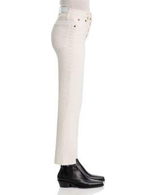 70s Stove Pipe High Rise Straight Ankle Jeans in Vintage White