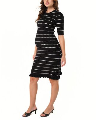  Women&#39;s Knee Length Striped Maternity &amp; Nursing Sweater Dress in Cotton Knit