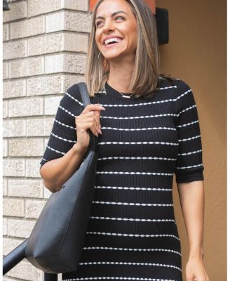  Women&#39;s Knee Length Striped Maternity &amp; Nursing Sweater Dress in Cotton Knit