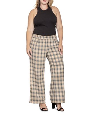 Plus Size Plaid Wide Leg Pants