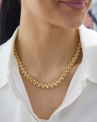 Ella Sculptural Bead Collar Necklace in Gold Tone, 18"-21"  