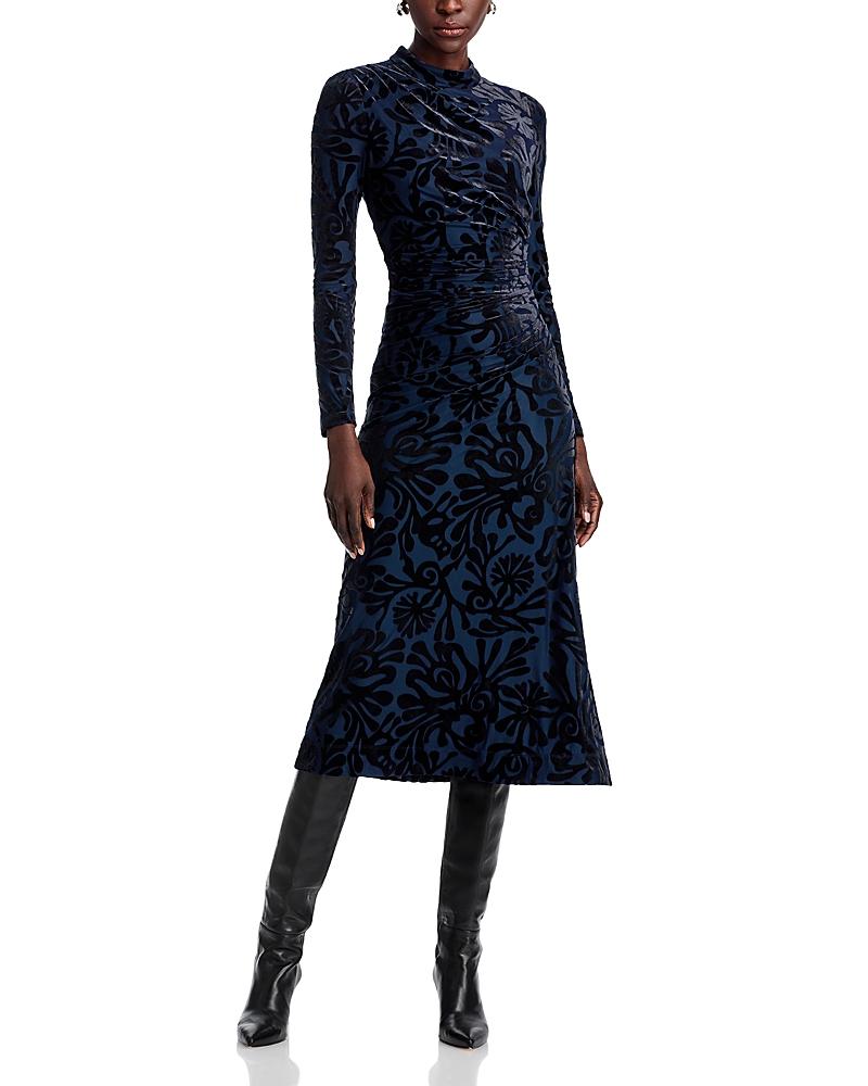 Sea Alia Mock-neck Burnout Velvet Midi Dress In Navy