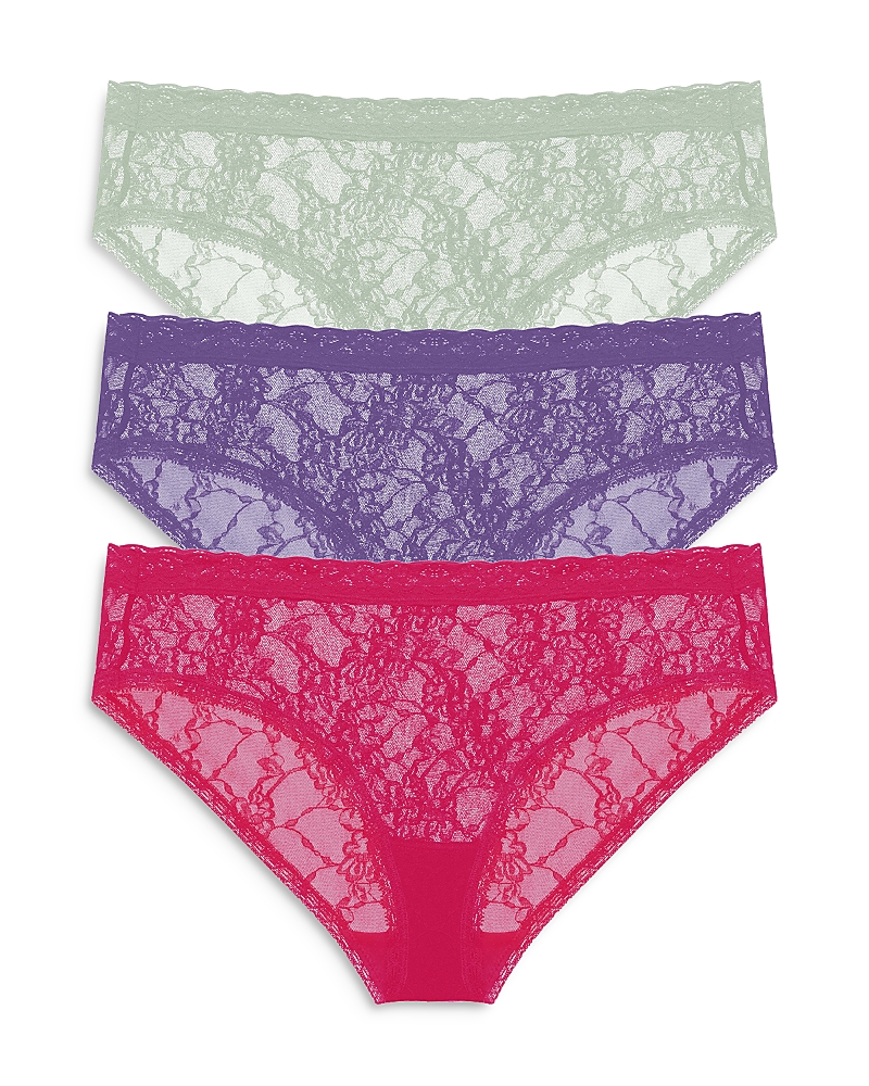 Natori Bliss Allure Lace One Size Girl Brief 3-pack In Primrose/deep Indigo/meadow