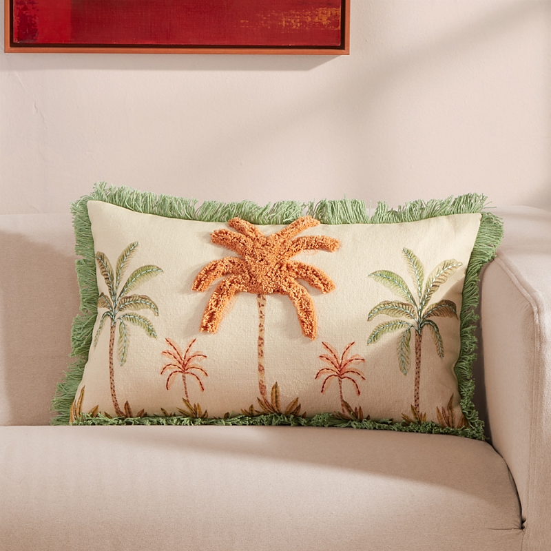 Roselli Trading Jungle Tufted & Embroidered Decorative Pillow, 14 x 21