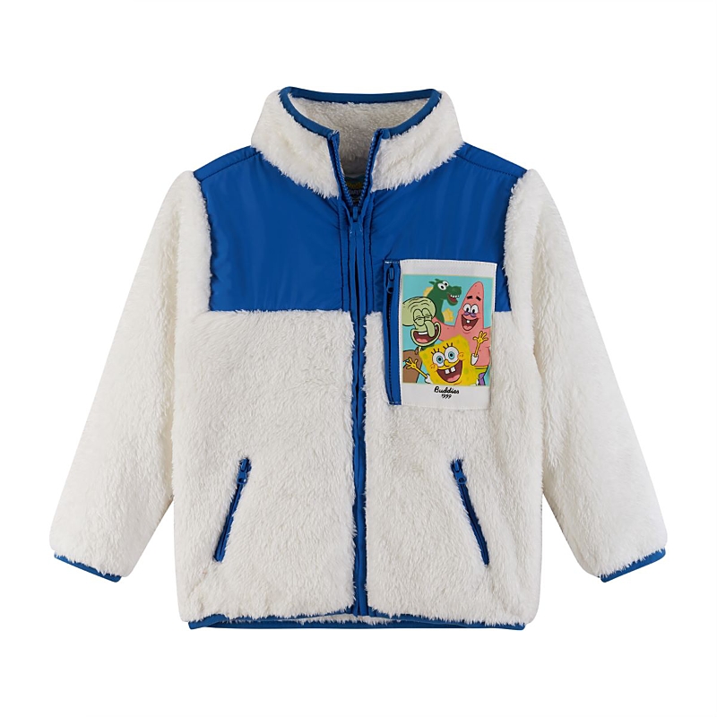 Andy & Evan Boys' Spongebob Squarepants X Bikini Bottom Buddies Sherpa Jacket With Printed Patch Pocket - Little In Beige