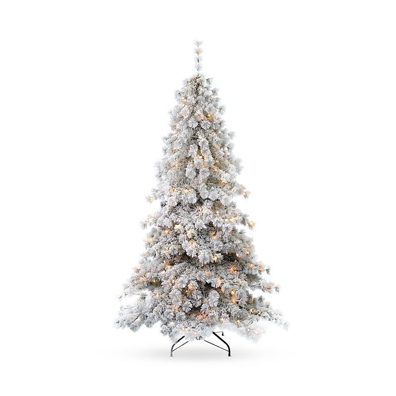 Seasonal Llc Flocked Winter Fir 6.5' Tree With Warm White Led Lights In Open Green