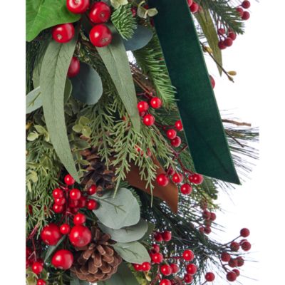 Magnolia Leaf, Eucalyptus & Berry 30" Swag with Fairy Lights