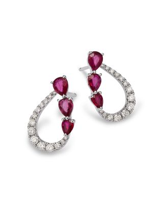 Ruby & Diamond Pear Open Stud Earrings in 14K White Gold