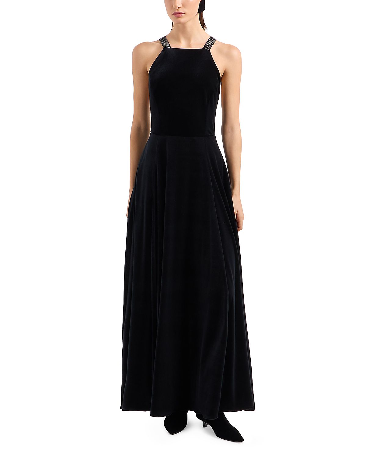 Emporio Armani Rhinestone Strappy Back Maxi Dress