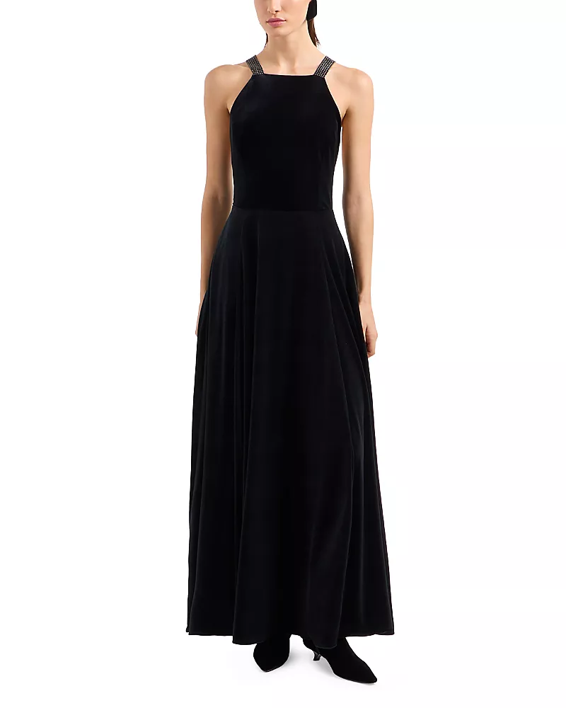 Emporio Armani Rhinestone Strappy Back Maxi Dress