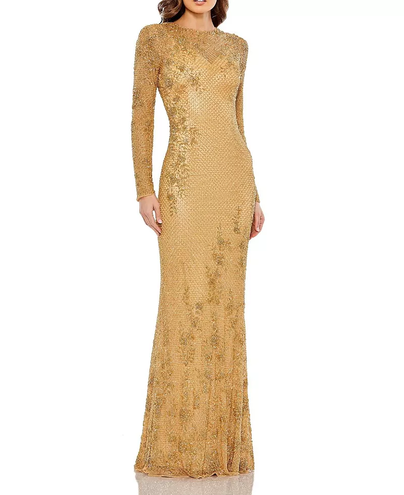 Mac Duggal Long Sleeve Embellished Evening Gown