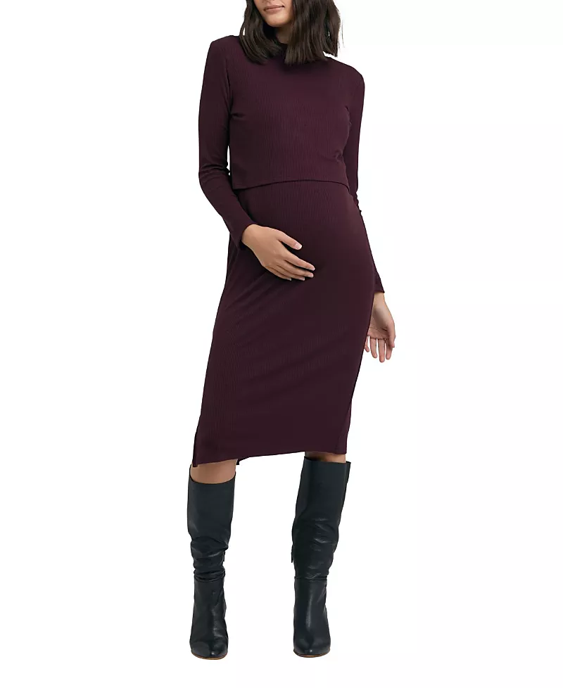 Ripe Maternity Ruby Rib Nursing Midi Dress