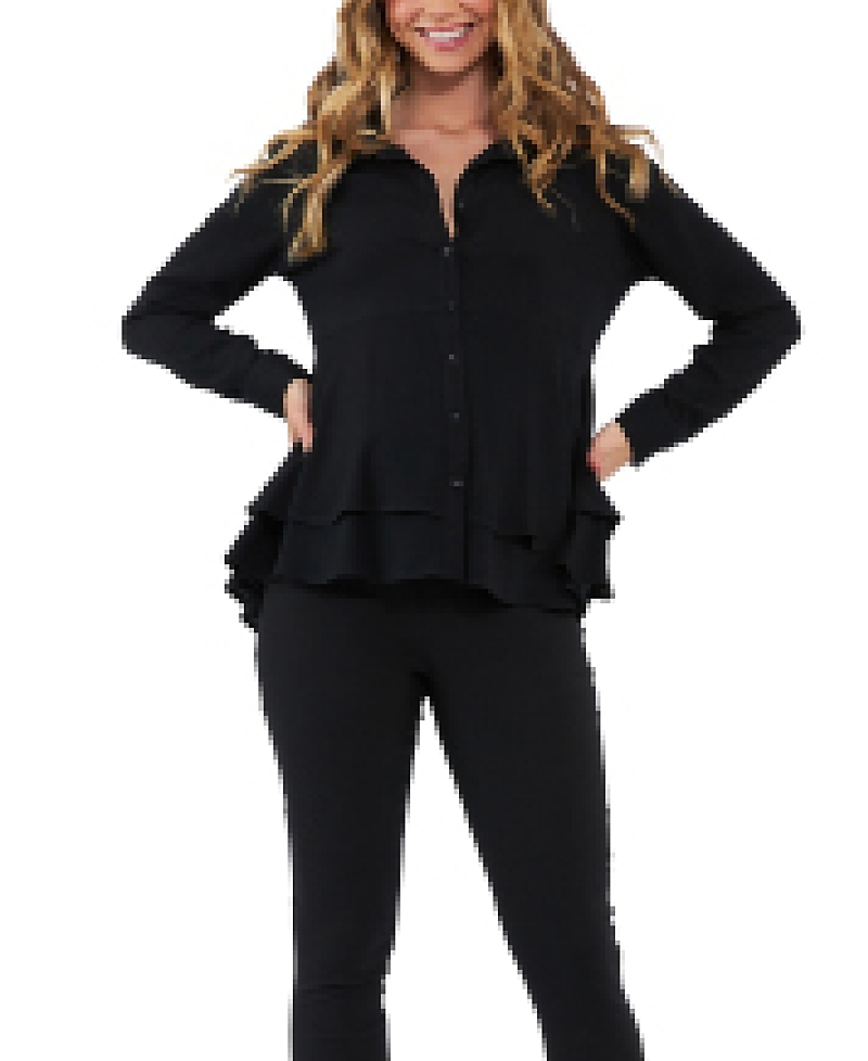 RIPE MATERNITY EVELYN PEPLUM BUTTON UP SHIRT