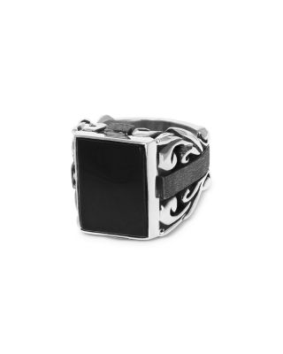 King Baby Studio - Sterling Silver Onyx Statement Scroll Ring