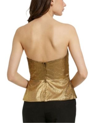 Metallic Lame Strapless Wrap Top With Bow Detail