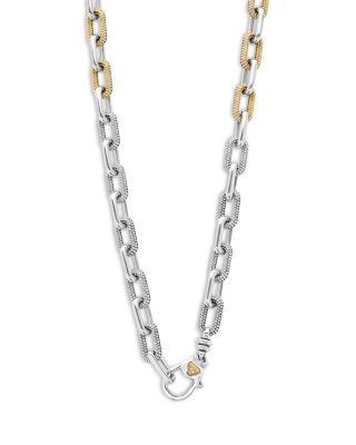 18K Yellow Gold & Silver Caviar Lux-Clip Diamond Link Necklace, 18" - Exclusive