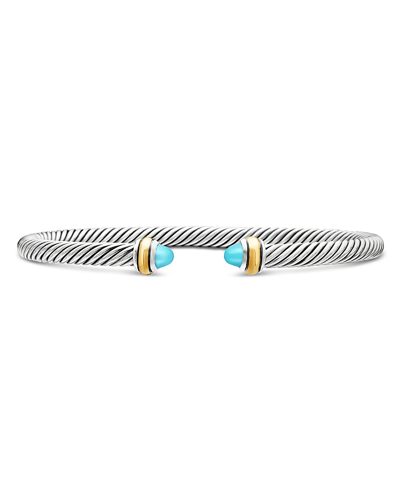 David Yurman Classic Cable Bracelet in Sterling Silver with 18K Yellow Gold and Turquoise, 4mm