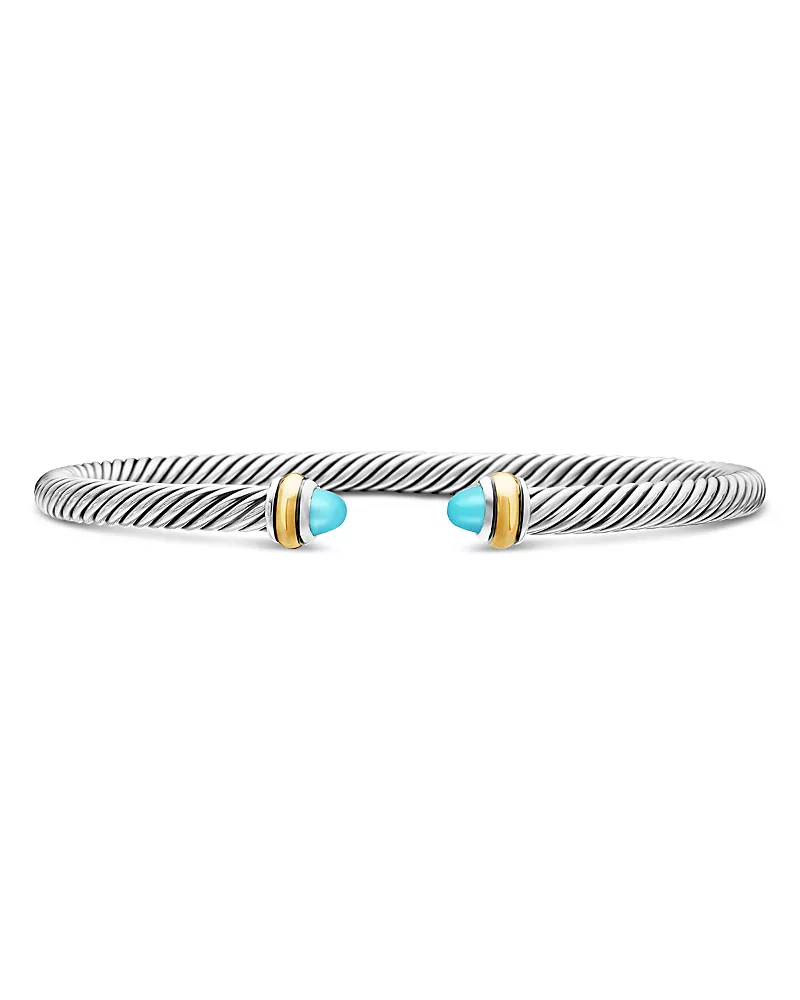 David Yurman Classic Cable Bracelet in Sterling Silver with 18K Yellow Gold and Turquoise, 4mm
