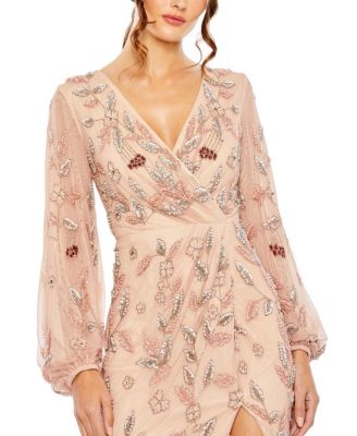 Floral Beaded Surplice Gown