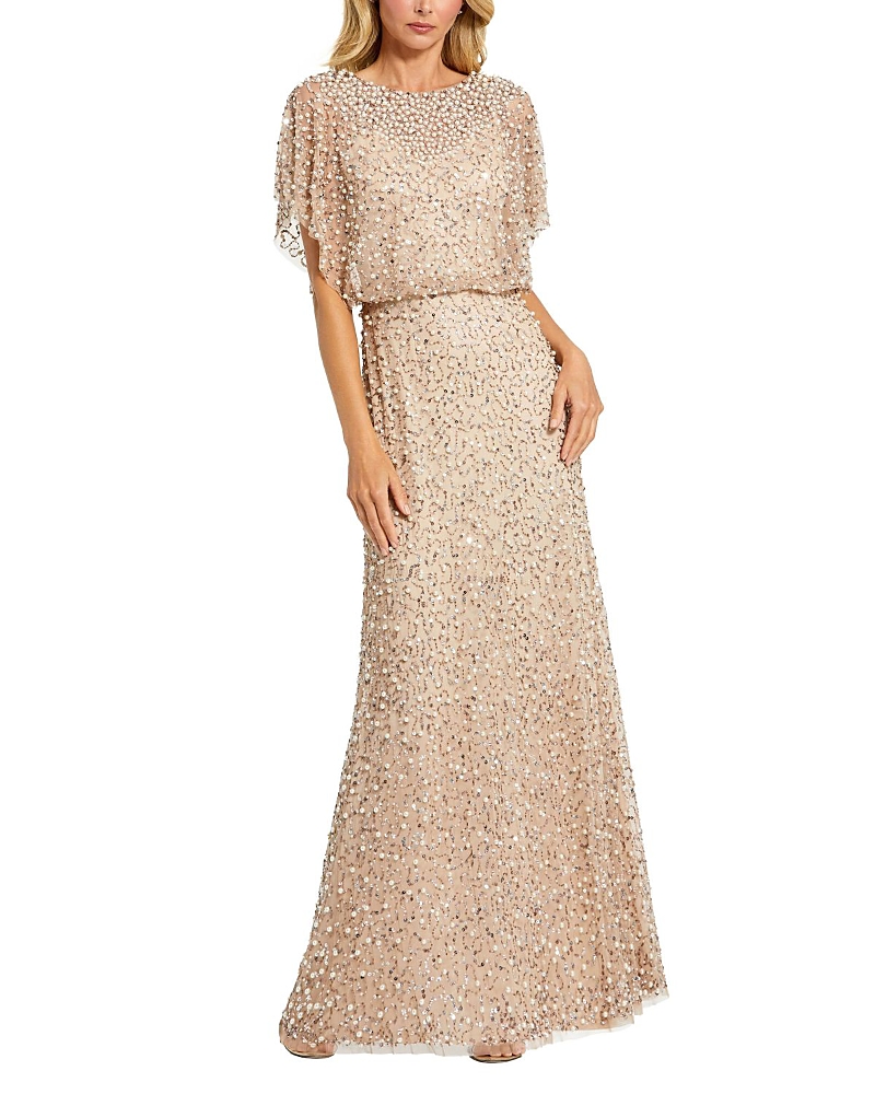 Mac Duggal Beaded Mesh Gown With Shawl